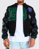 B Patch Varsity Bomber with Leather Look Sleeves B Patch Varsity Bomber with Leather Look Sleeves