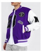 B Patch Varsity Bomber with Leather Look Sleeves