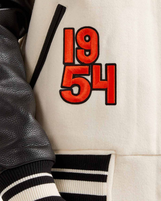 Baltimore Orioles Black and Off-White Varsity Jacket Baltimore Orioles Black and Off-White Varsity Jacket