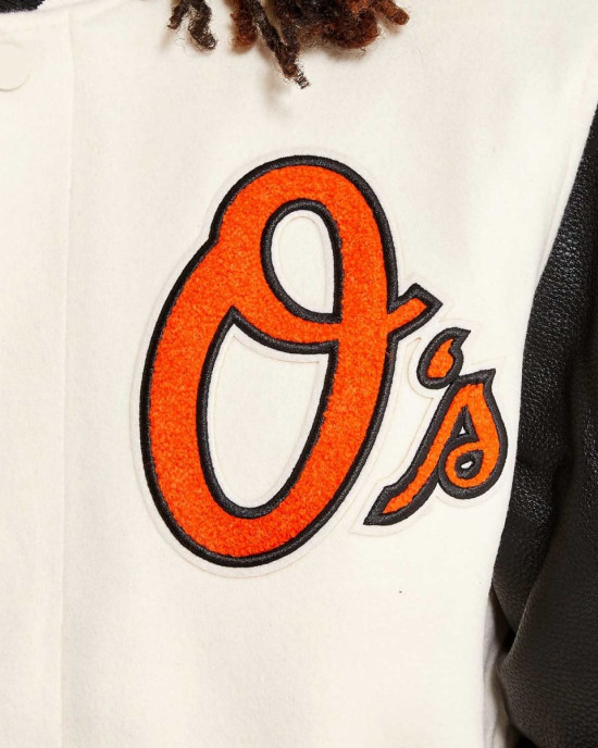 Baltimore Orioles Black and Off-White Varsity Jacket Baltimore Orioles Black and Off-White Varsity Jacket