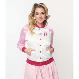 Barbie x Unique Vintage Pink Satin Bomber Jacket - Chic & Exclusive