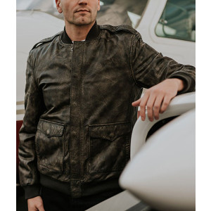 Barton Distressed Leather Bomber Jacket