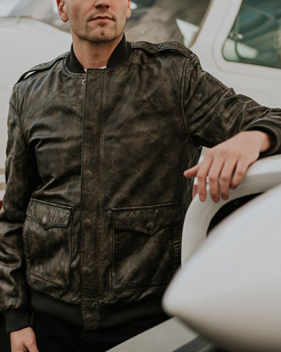 Barton Distressed Leather Bomber Jacket Barton Distressed Leather Bomber Jacket