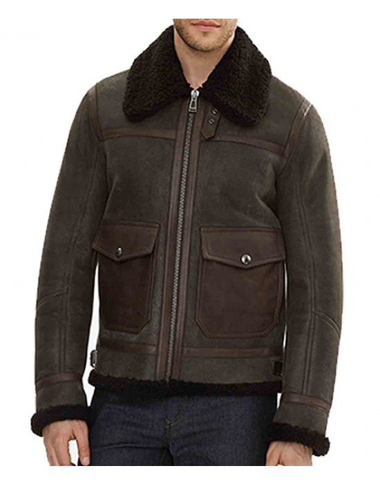 Batisto Vintage Brown Aviator Shearling Bomber Jacket