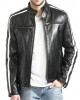 Biker Men’s White Stripes Black Leather Jacket Biker Men’s White Stripes Black Leather Jacket
