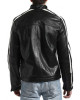 Biker Men’s White Stripes Black Leather Jacket Biker Men’s White Stripes Black Leather Jacket
