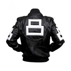 Black 8 Ball Style Bomber Leather Jacket