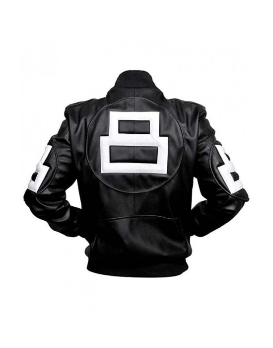 Black 8 Ball Style Bomber Leather Jacket