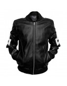 Black 8 Ball Style Bomber Leather Jacket