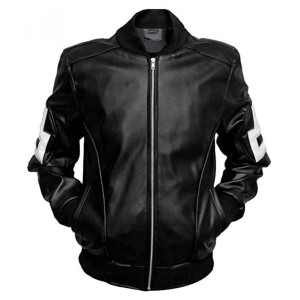 Black 8 Ball Style Bomber Leather Jacket