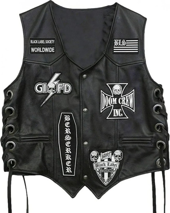 Black Label Society BLS Black Leather Biker Vest Black Label Society BLS Black Leather Biker Vest