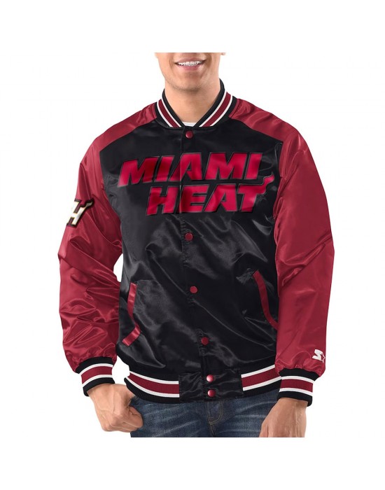 Black/Red Miami Heat Renegade Varsity Satin Jacket