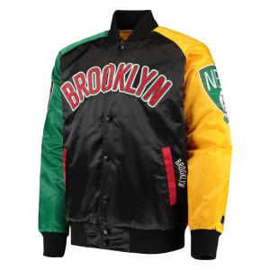 Black/Red Ty Mopkins Brooklyn Nets Varsity Satin Jacket