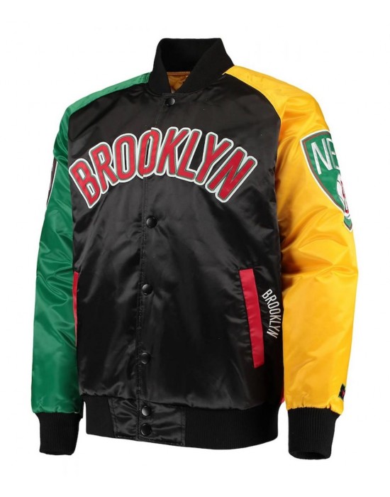 Black/Red Ty Mopkins Brooklyn Nets Varsity Satin Jacket