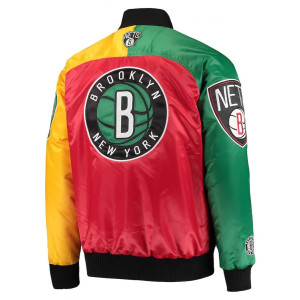 Black/Red Ty Mopkins Brooklyn Nets Varsity Satin Jacket