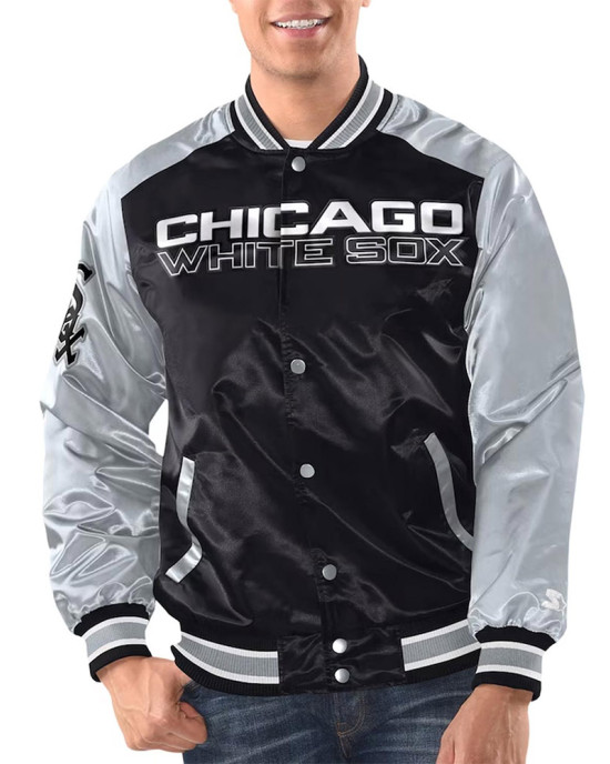 Black/Silver Chicago White Sox Renegade Varsity Satin Jacket Black/Silver Chicago White Sox Renegade Varsity Satin Jacket