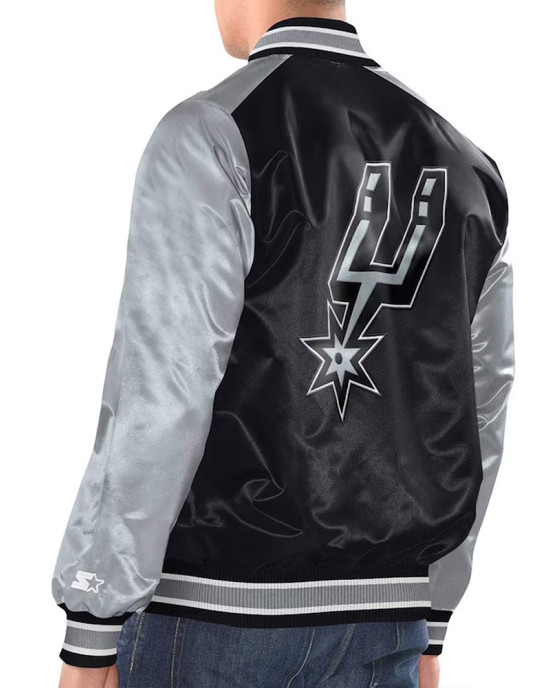 Black/Silver San Antonio Spurs Renegade Varsity Satin Jacket Black/Silver San Antonio Spurs Renegade Varsity Satin Jacket