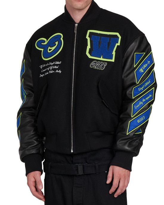 Black Varsity Hammer Wool And Leather Bomber Jacket Black Varsity Hammer Wool And Leather Bomber Jacket