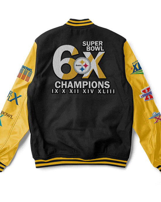 Black/Yellow 6X Champions Pittsburgh Steelers Varsity Jacket Black/Yellow 6X Champions Pittsburgh Steelers Varsity Jacket