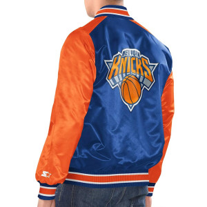 Blue/Orange New York Knicks Renegade Varsity Satin Jacket