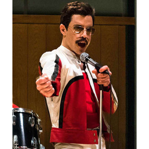 Bohemian Rhapsody Rami Malek Red and White Leather Jacket