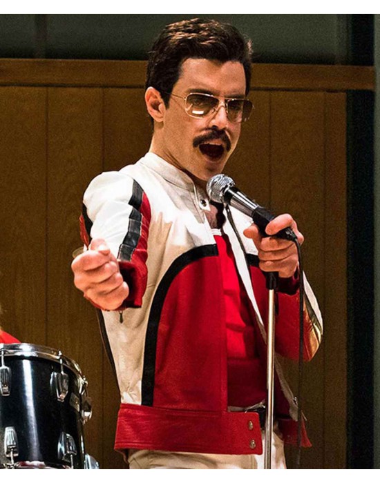 Bohemian Rhapsody Rami Malek Red and White Leather Jacket
