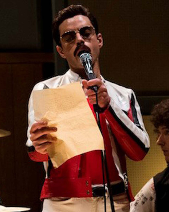 Bohemian Rhapsody Rami Malek Red and White Leather Jacket Bohemian Rhapsody Rami Malek Red and White Leather Jacket