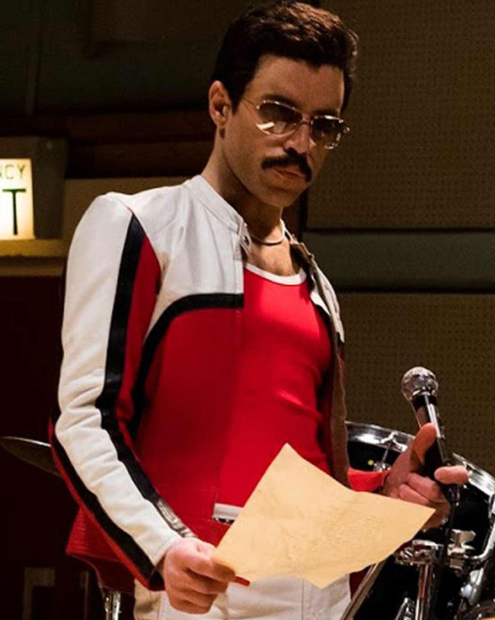 Bohemian Rhapsody Rami Malek Red and White Leather Jacket Bohemian Rhapsody Rami Malek Red and White Leather Jacket