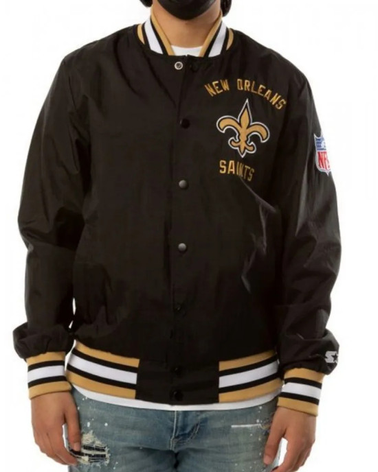 Bomber New Orleans Saints Black Satin Jacket Bomber New Orleans Saints Black Satin Jacket