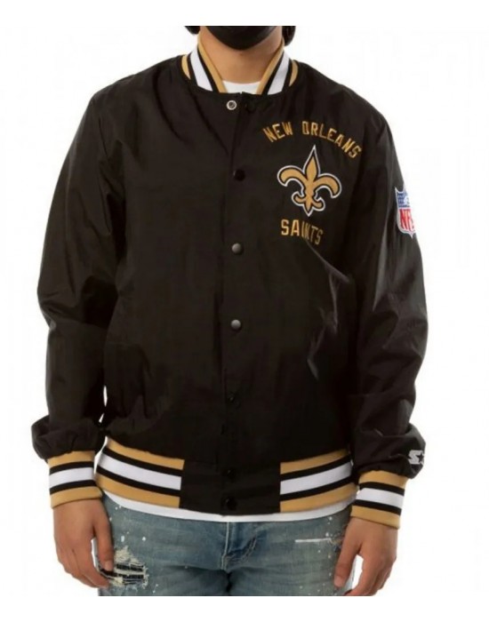 Bomber New Orleans Saints Black Satin Jacket