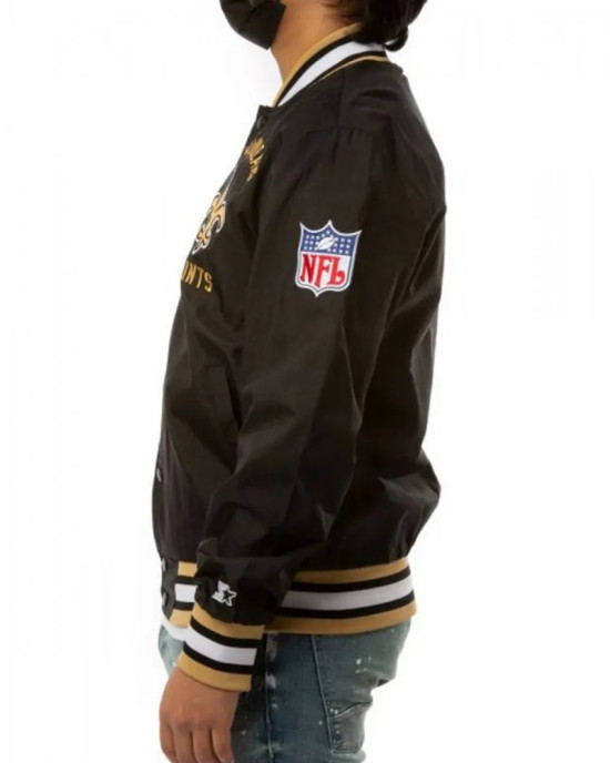 Bomber New Orleans Saints Black Satin Jacket Bomber New Orleans Saints Black Satin Jacket