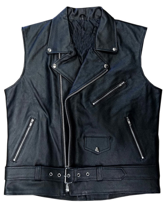Bret Hart Foundation Black Biker Leather Vest Bret Hart Foundation Black Biker Leather Vest