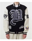 Brooklyn Nets 12 Letterman Black Wool and Leather Jacket