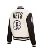 Brooklyn Nets Retro Classic Cream Varsity Wool Jacket