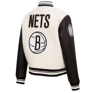 Brooklyn Nets Retro Classic Cream Varsity Wool Jacket