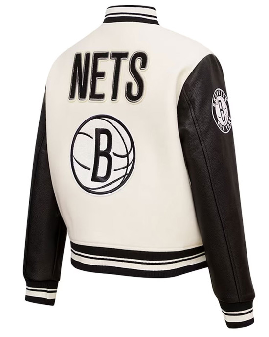 Brooklyn Nets Retro Classic Cream Varsity Wool Jacket Brooklyn Nets Retro Classic Cream Varsity Wool Jacket