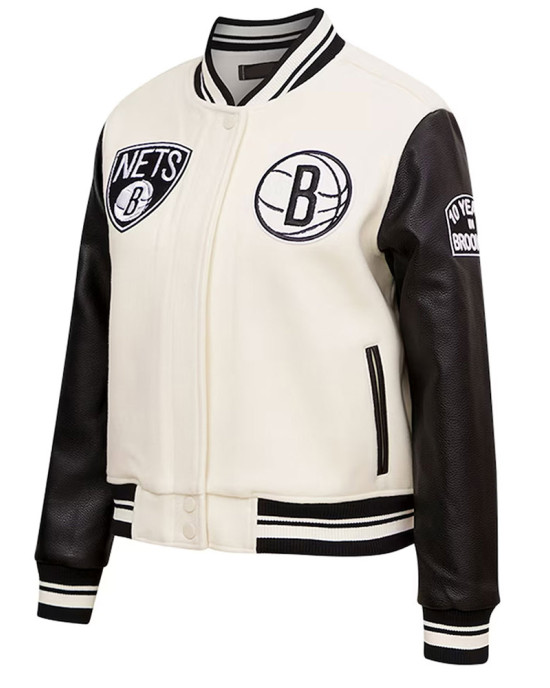 Brooklyn Nets Retro Classic Cream Varsity Wool Jacket Brooklyn Nets Retro Classic Cream Varsity Wool Jacket