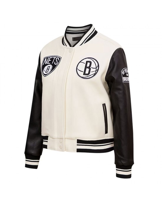 Brooklyn Nets Retro Classic Cream Varsity Wool Jacket