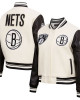 Brooklyn Nets Retro Classic Cream Varsity Wool Jacket Brooklyn Nets Retro Classic Cream Varsity Wool Jacket