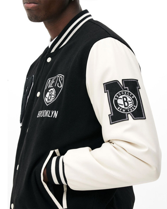 Brooklyn Nets Varsity Black and Off White Jacket Brooklyn Nets Varsity Black and Off White Jacket
