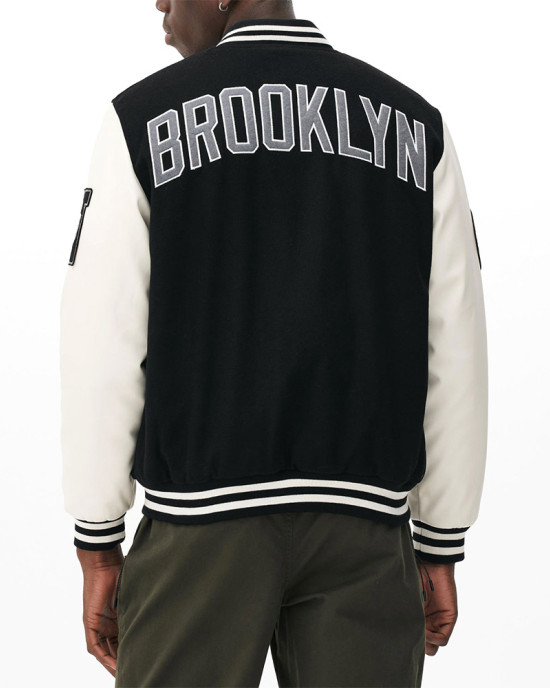 Brooklyn Nets Varsity Black and Off White Jacket Brooklyn Nets Varsity Black and Off White Jacket