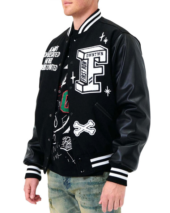 Bulldog First Row Black Varsity Jacket Bulldog First Row Black Varsity Jacket