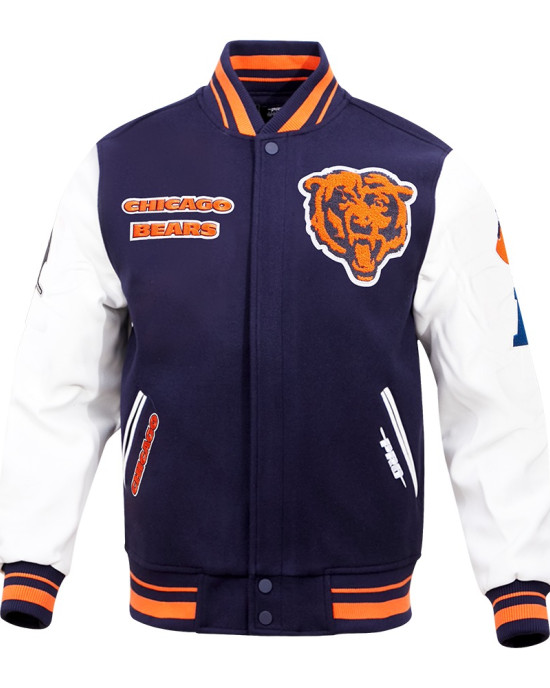 Chicago Bears Retro Classic Rib Navy Blue Wool Varsity Jacket Chicago Bears Retro Classic Rib Navy Blue Wool Varsity Jacket