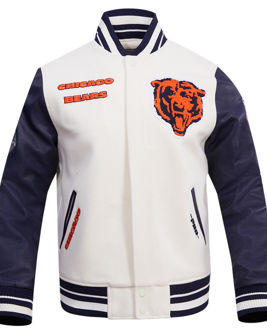 Chicago Bears Retro Classic Rib Navy Blue Wool Varsity Jacket Chicago Bears Retro Classic Rib Navy Blue Wool Varsity Jacket