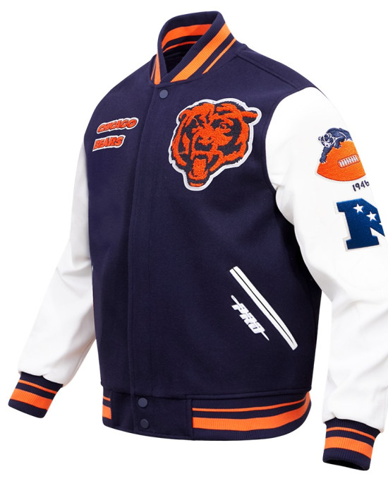 Chicago Bears Retro Classic Rib Navy Blue Wool Varsity Jacket Chicago Bears Retro Classic Rib Navy Blue Wool Varsity Jacket