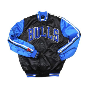 Chicago Bulls Black and Blue Varsity Satin Jacket
