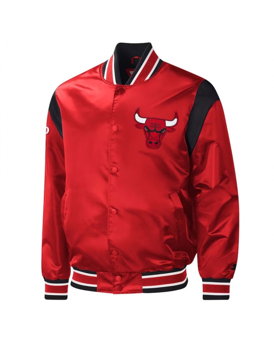 Chicago Bulls Force Play Red Varsity Satin Jacket