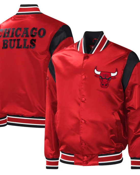 Chicago Bulls Force Play Red Varsity Satin Jacket Chicago Bulls Force Play Red Varsity Satin Jacket