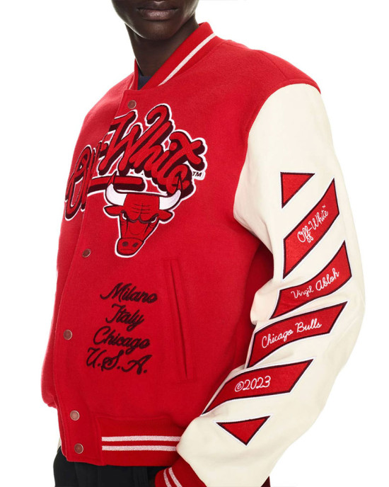 Chicago Bulls Off-White Varsity Jacket
