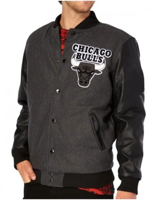 Chicago Bulls Varsity Black and Grey Jacket Chicago Bulls Varsity Black and Grey Jacket